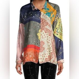 Johnny Was NWT Adelaide Dakota 100% Silk Patchwork Shirt Blouse M